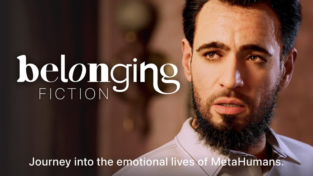 Title card for behind-the-scenes extras for Belonging: FICTION, featuring the character Tom, a white man looking into the distance with a concerned expression.