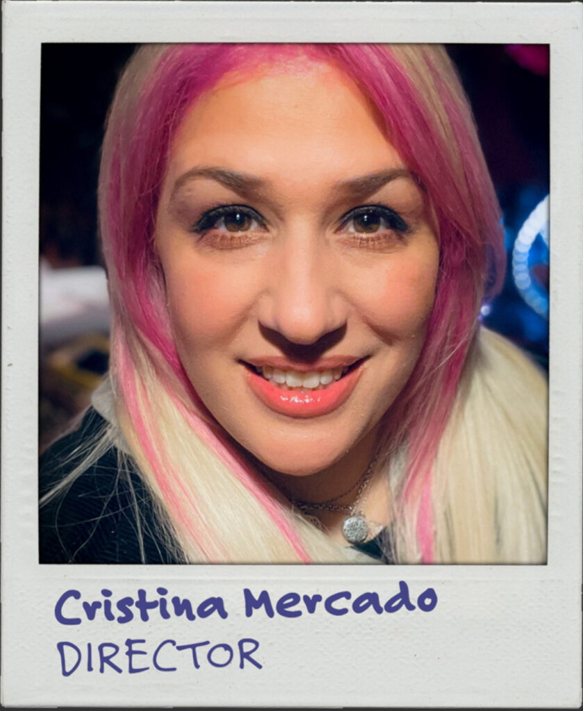 A portrait of a Puerto Rican woman with blonde hair and pink highlights. The text below reads: Cristina Mercado. Director.